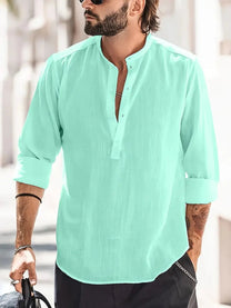Men&#39;s Relaxed Fit Band Collar Long-Sleeve Shirt