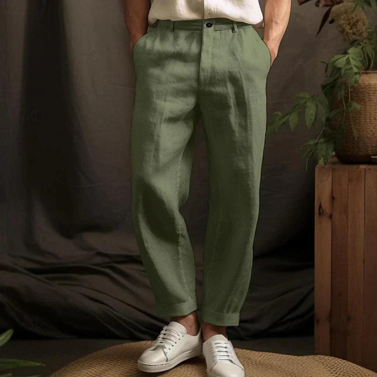 Men&#39;s Relaxed Fit Linen Pants Straight Cut Summer Trousers