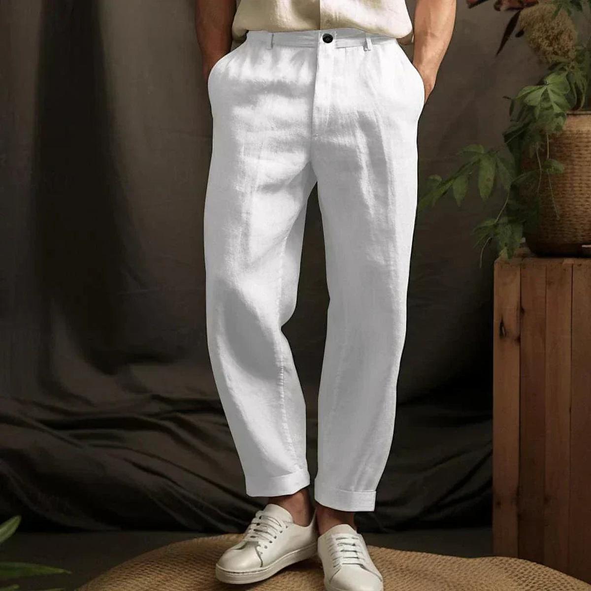 Men&#39;s Relaxed Fit Linen Pants Straight Cut Summer Trousers