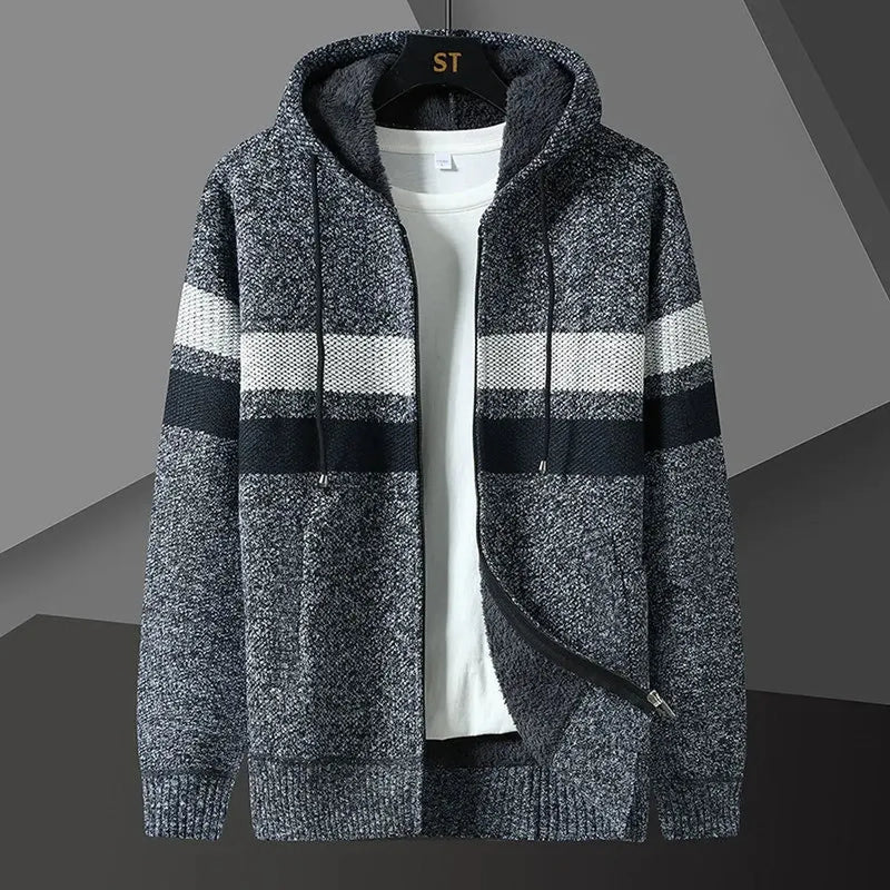 Men&#39;s Relaxed Knit Hooded Cardigan With Zip Front