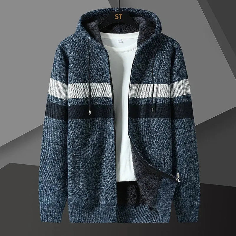 Men&#39;s Relaxed Knit Hooded Cardigan With Zip Front