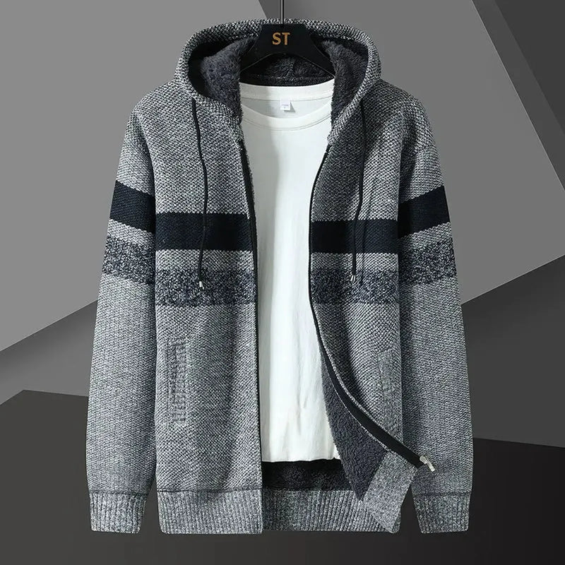 Men&#39;s Relaxed Knit Hooded Cardigan With Zip Front