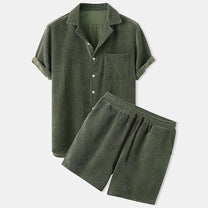 Men&#39;s Ribbed Summer Set - Polo Shirt and Shorts
