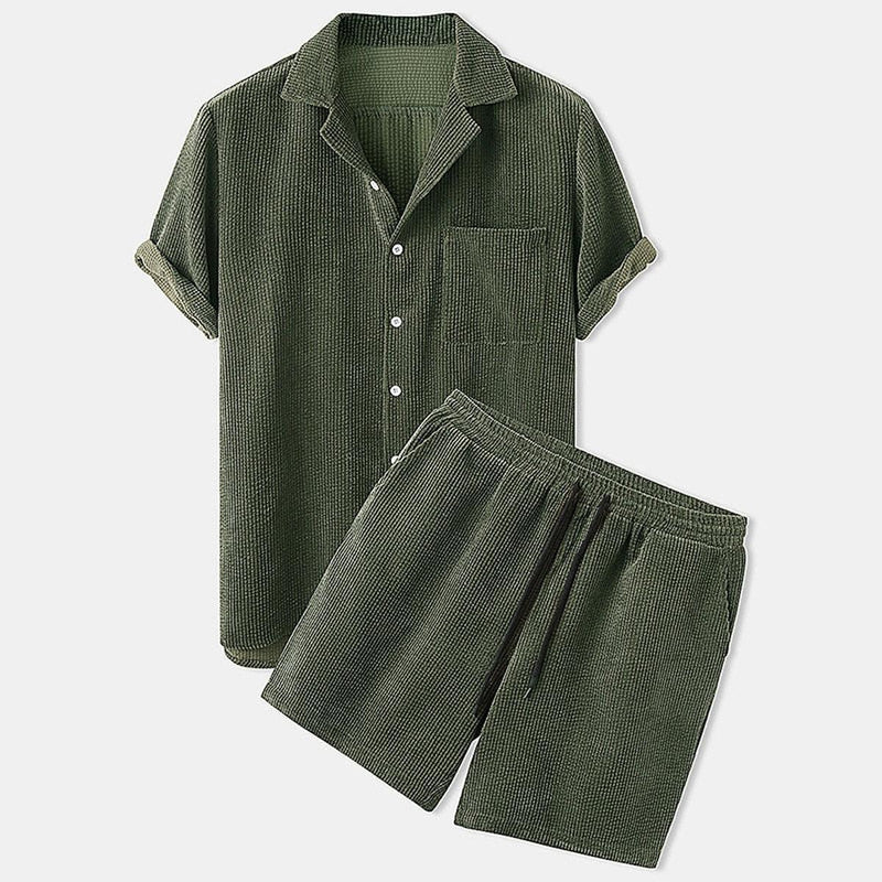 Men&#39;s Ribbed Summer Set - Polo Shirt and Shorts