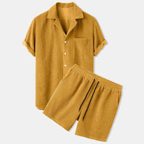 Men&#39;s Ribbed Summer Set - Polo Shirt and Shorts