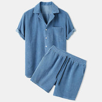 Men&#39;s Ribbed Summer Set - Polo Shirt and Shorts
