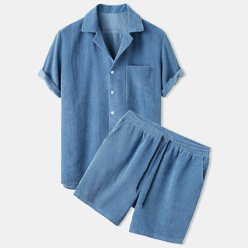 Men&#39;s Ribbed Summer Set - Polo Shirt and Shorts