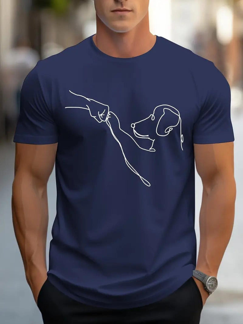 Men&#39;s Round Neck T-Shirt With Dog And Fist Print