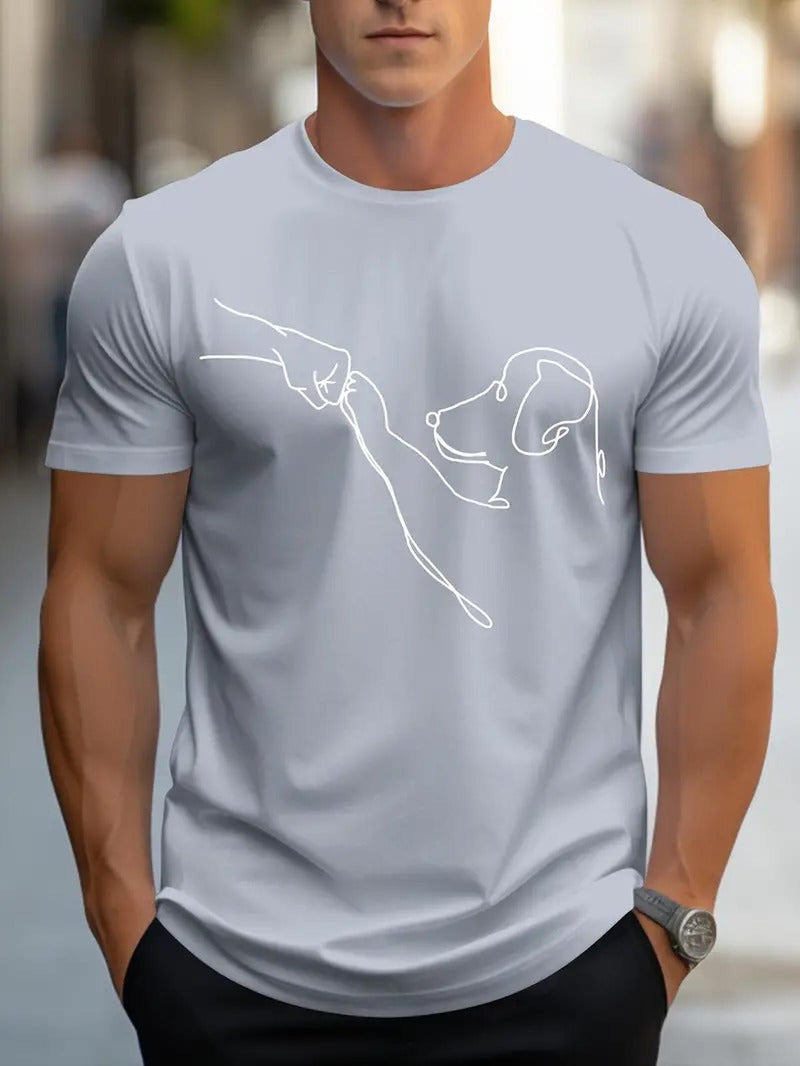 Men&#39;s Round Neck T-Shirt With Dog And Fist Print