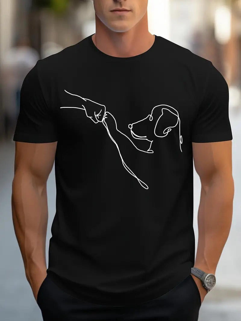 Men&#39;s Round Neck T-Shirt With Dog And Fist Print