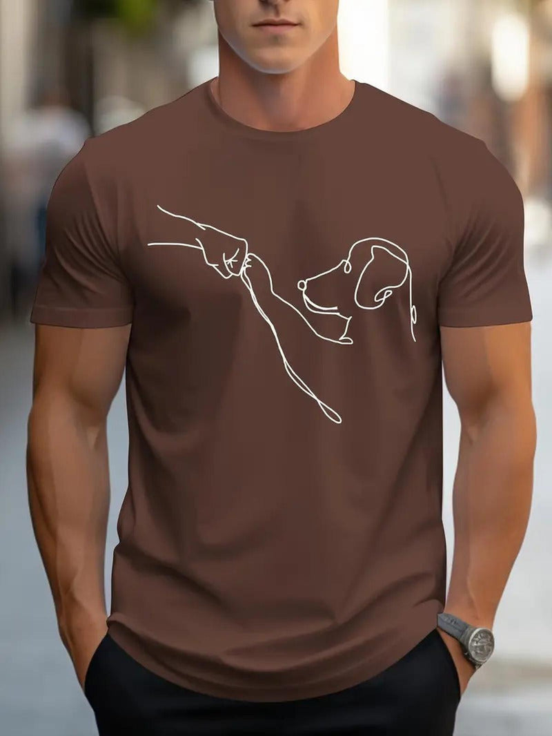Men&#39;s Round Neck T-Shirt With Dog And Fist Print