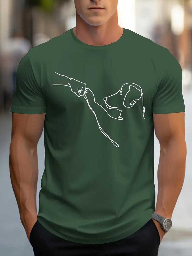 Men&#39;s Round Neck T-Shirt With Dog And Fist Print