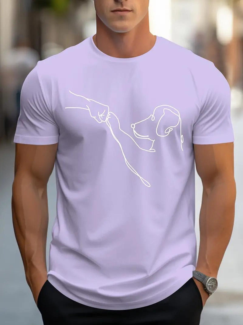 Men&#39;s Round Neck T-Shirt With Dog And Fist Print