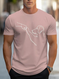 Men&#39;s Round Neck T-Shirt With Dog And Fist Print