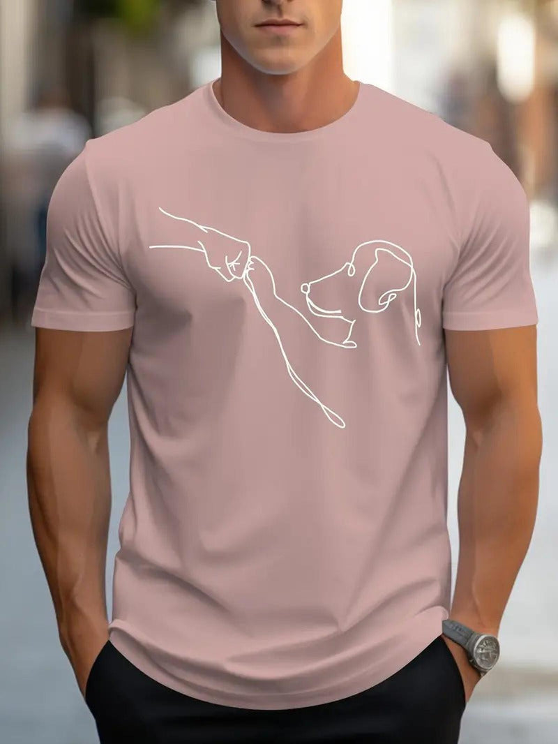 Men&#39;s Round Neck T-Shirt With Dog And Fist Print