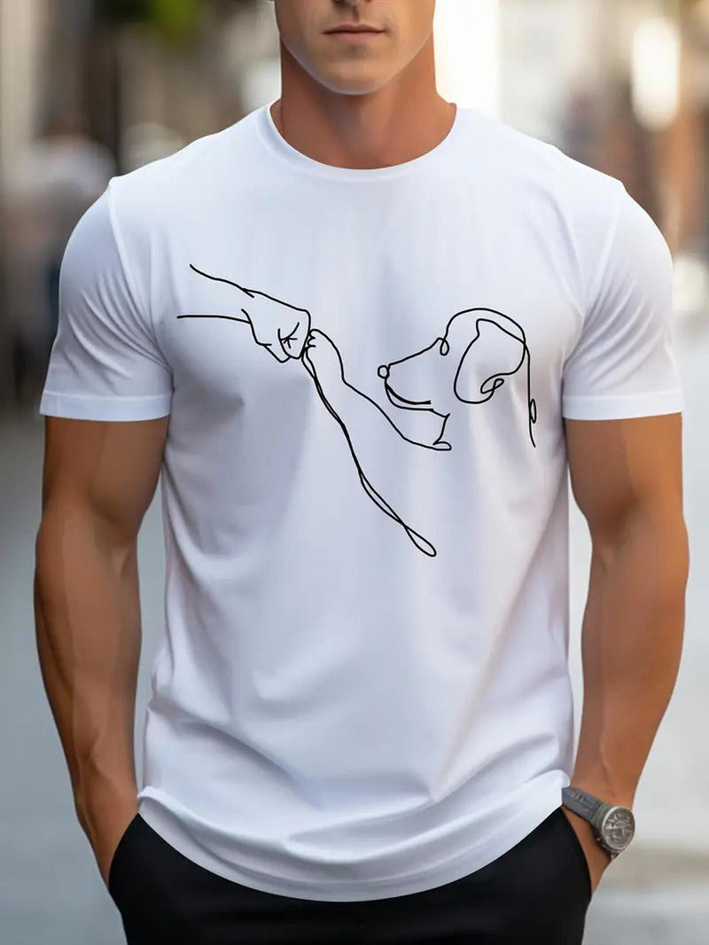 Men&#39;s Round Neck T-Shirt With Dog And Fist Print