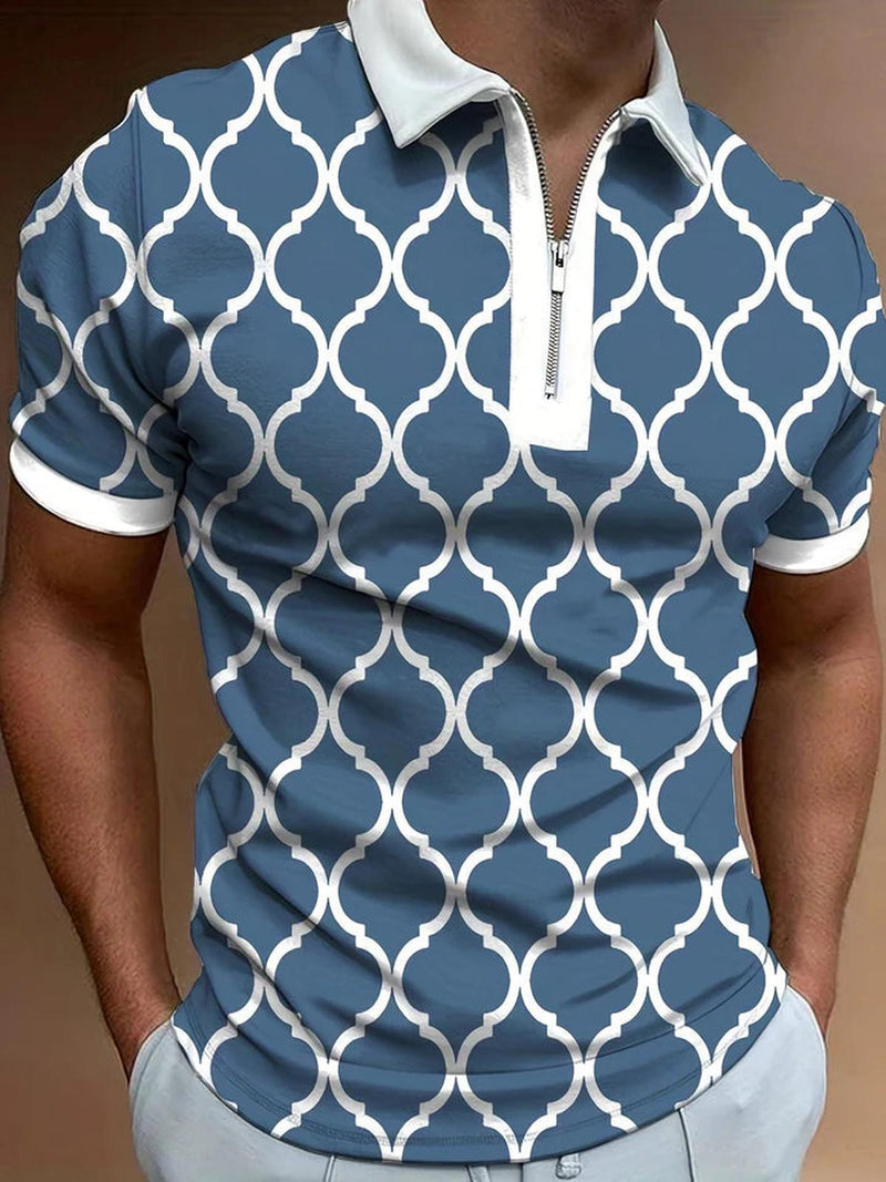 Men&#39;s Short Sleeve Polo Shirt With Zip Closure