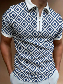 Men&#39;s Short Sleeve Polo Shirt With Zip Closure