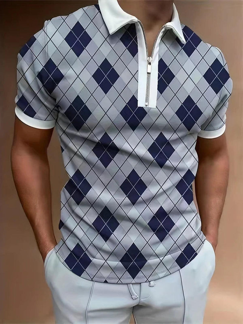 Men&#39;s Short Sleeve Polo Shirt With Zip Closure