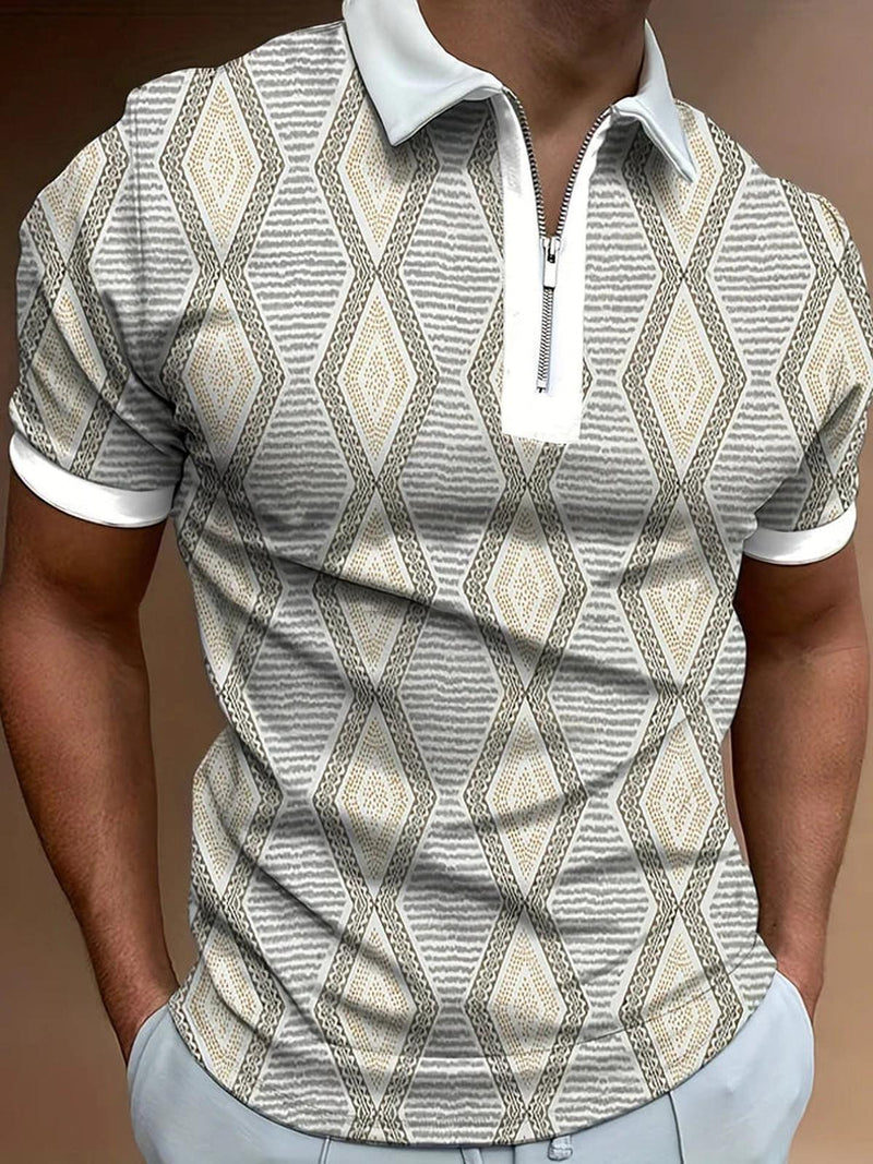 Men&#39;s Short Sleeve Polo Shirt With Zip Closure