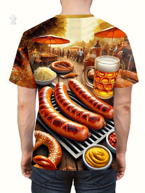 Men&#39;s Short Sleeve T-Shirt With BBQ And Beer Print