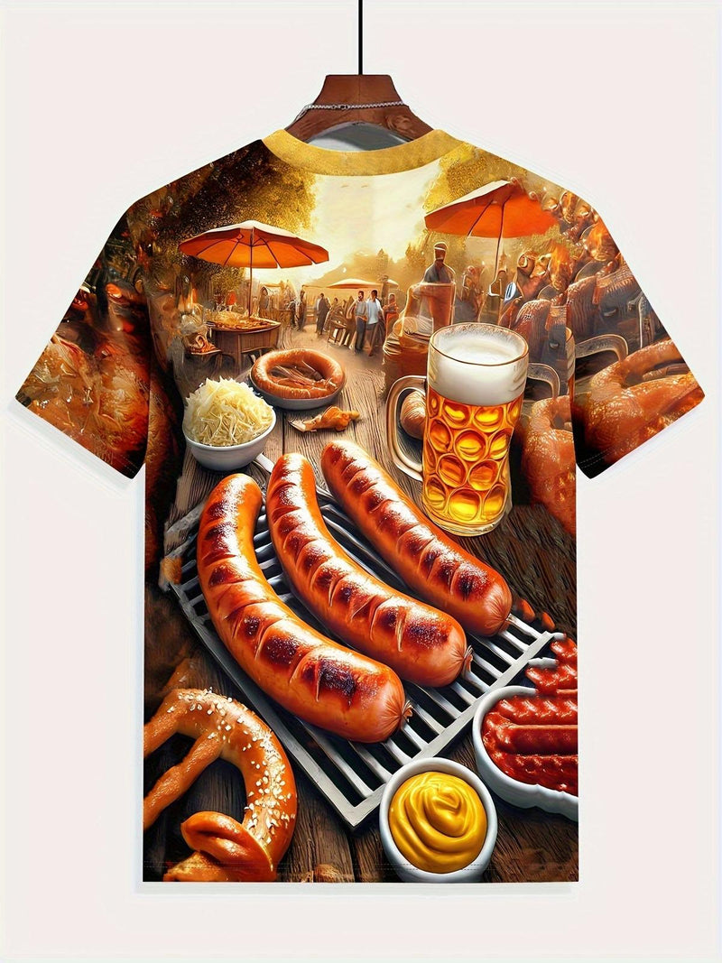 Men&#39;s Short Sleeve T-Shirt With BBQ And Beer Print