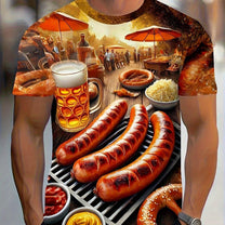 Men&#39;s Short Sleeve T-Shirt With BBQ And Beer Print