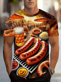 Men&#39;s Short Sleeve T-Shirt With BBQ And Beer Print