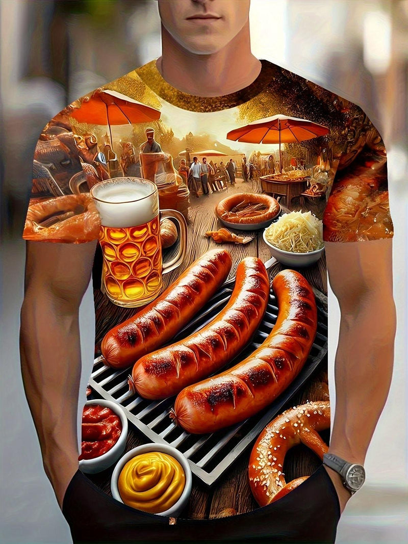 Men&#39;s Short Sleeve T-Shirt With BBQ And Beer Print