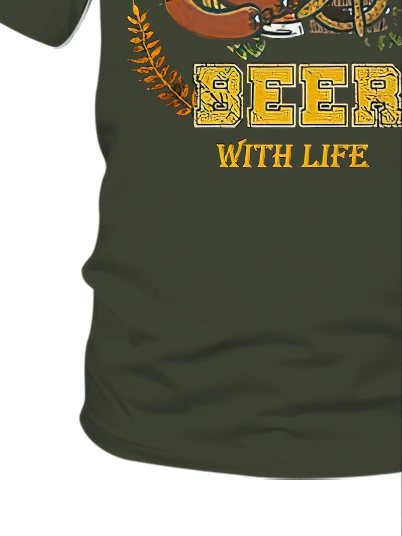 Men&#39;s Short Sleeve T-Shirt With Oktoberfest Beer Print