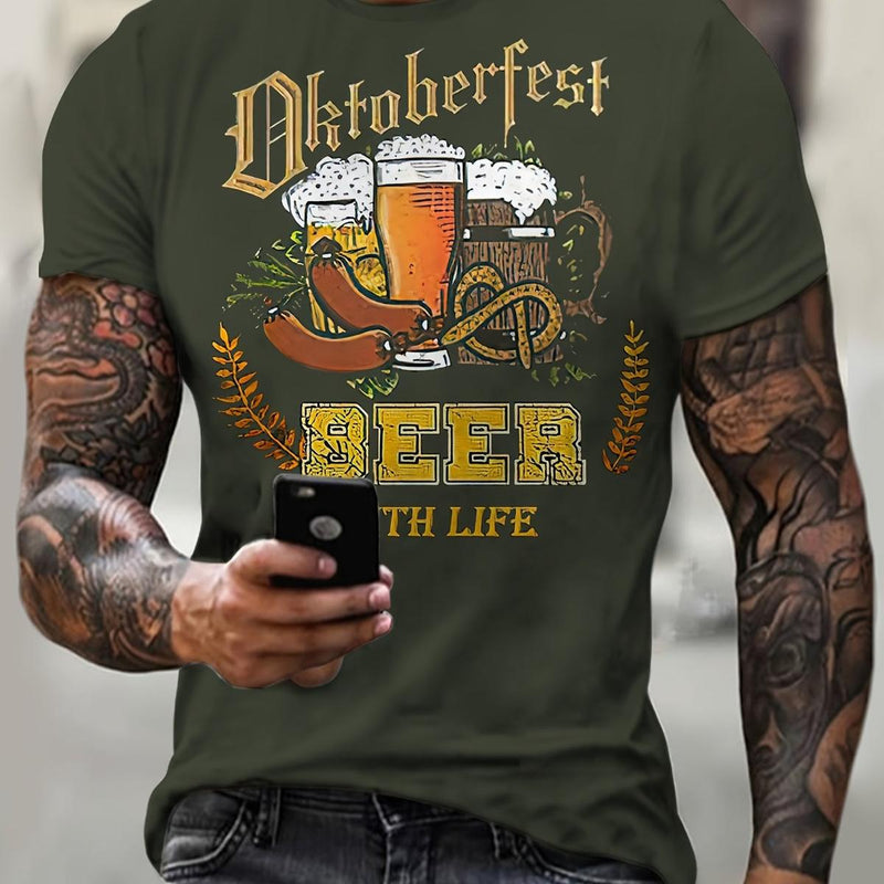Men&#39;s Short Sleeve T-Shirt With Oktoberfest Beer Print