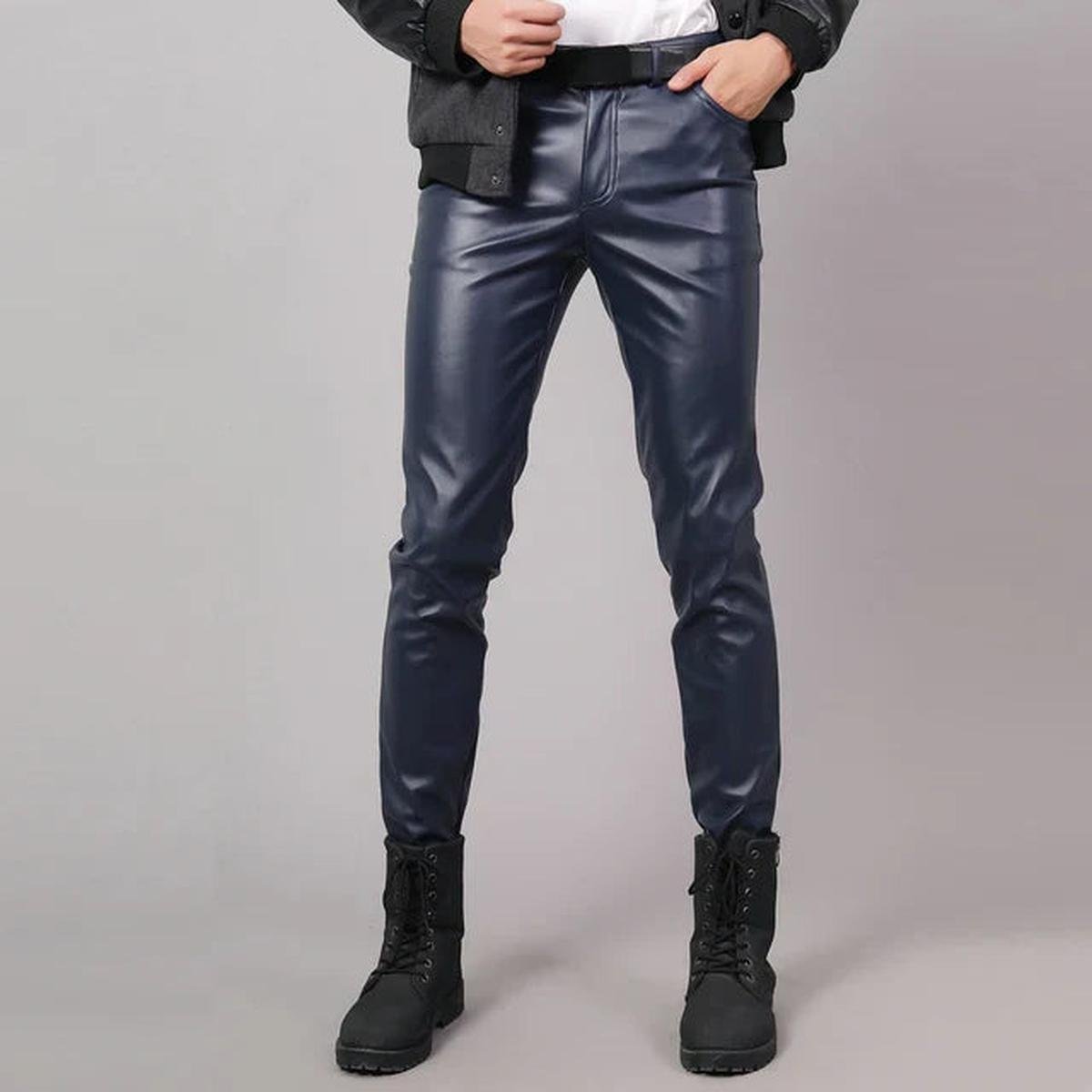 Men&#39;s Skinny Fit Elastic Leather Pants