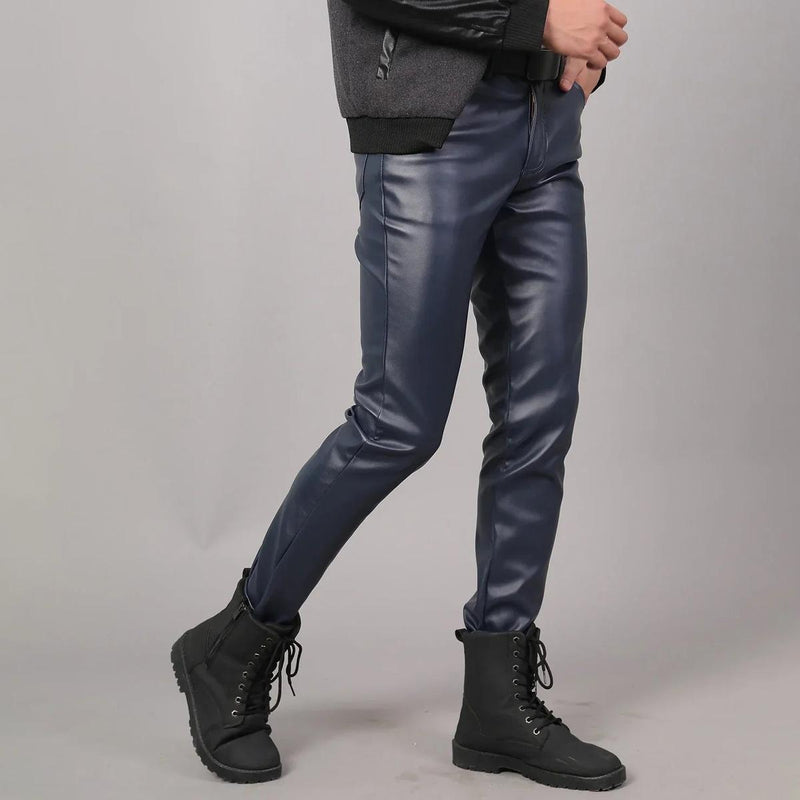 Men&#39;s Skinny Fit Elastic Leather Pants