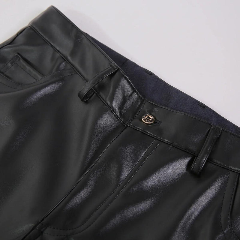 Men&#39;s Skinny Fit Elastic Leather Pants