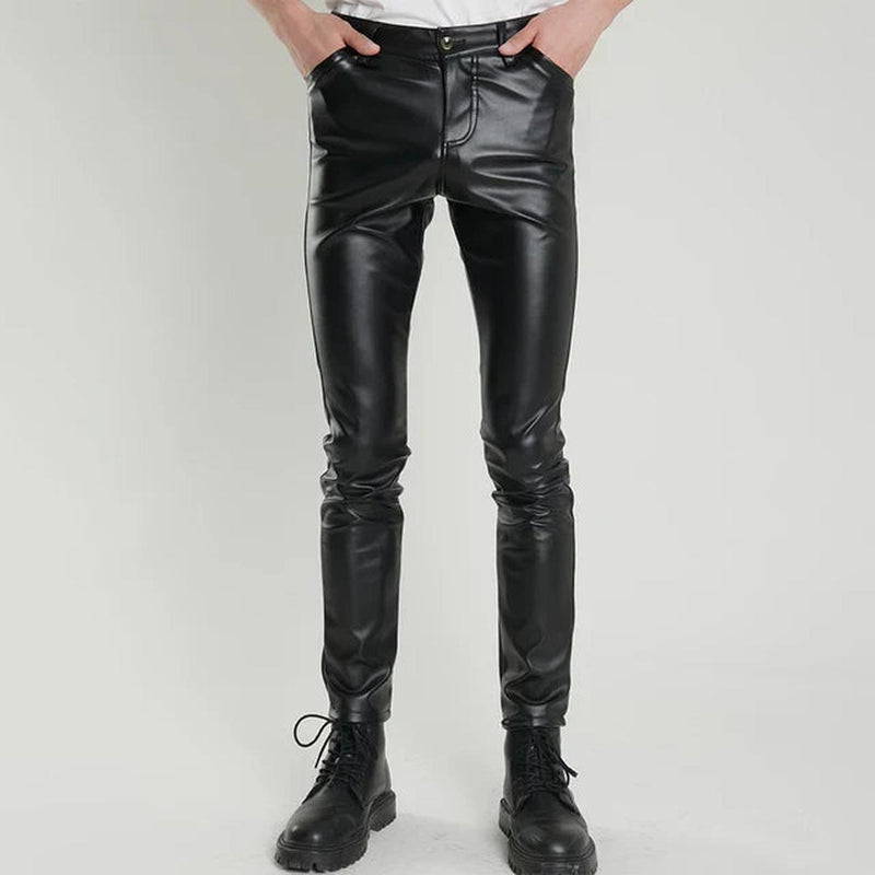 Men&#39;s Skinny Fit Elastic Leather Pants