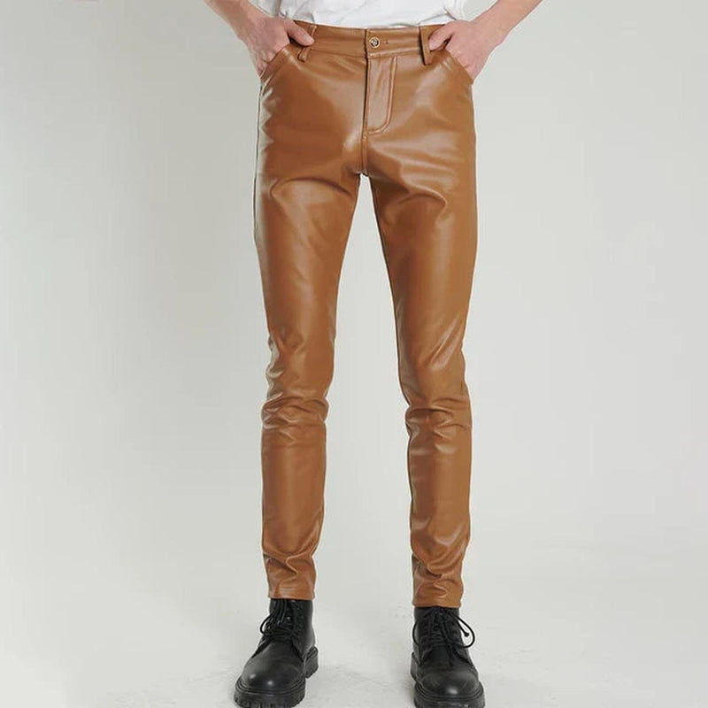 Men&#39;s Skinny Fit Elastic Leather Pants