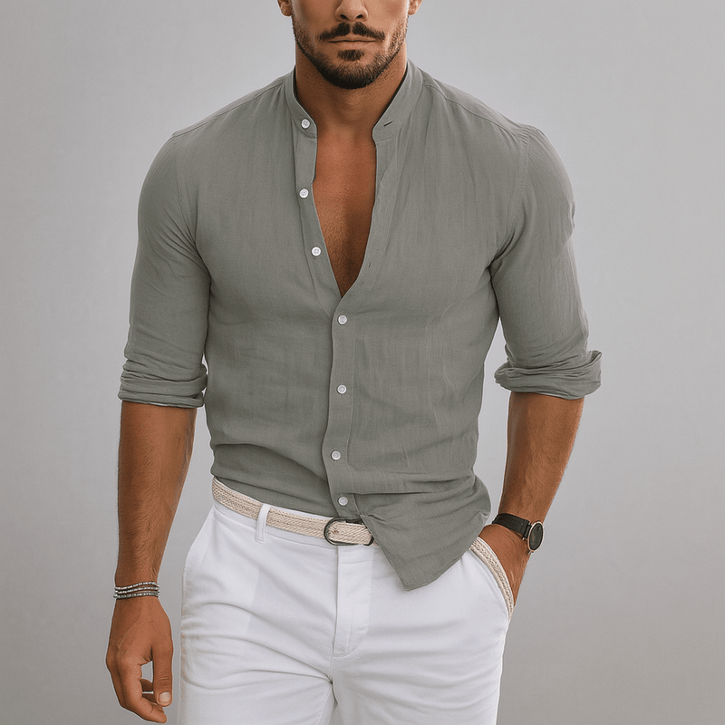 Men&#39;s Slim Fit Mandarin Collar Lightweight Button-Up Shirt