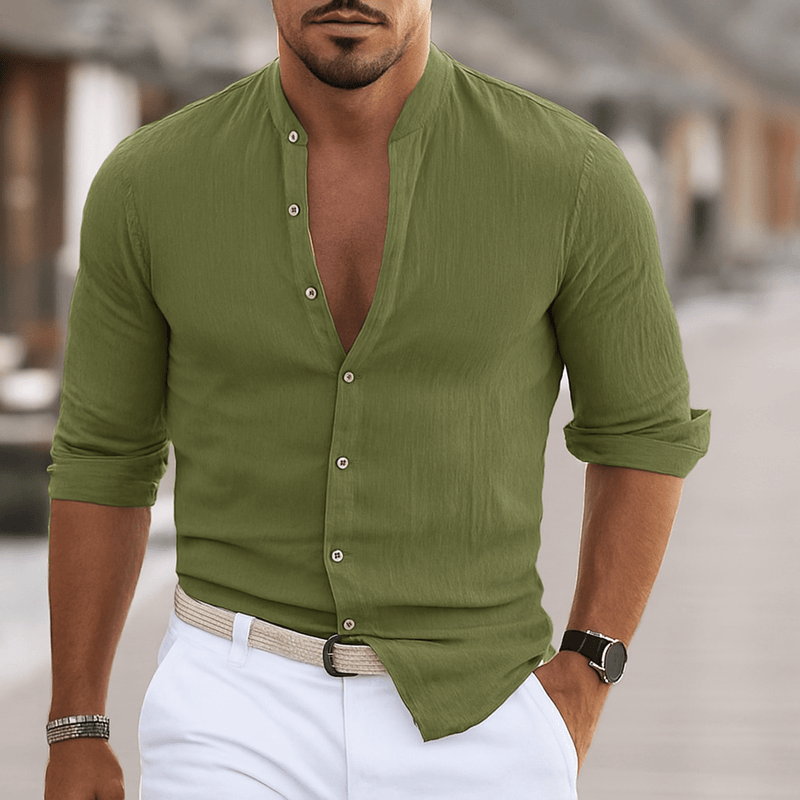 Men&#39;s Slim Fit Mandarin Collar Lightweight Button-Up Shirt