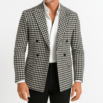 Men&#39;s Slim Fit Plaid Double-Breasted Blazer