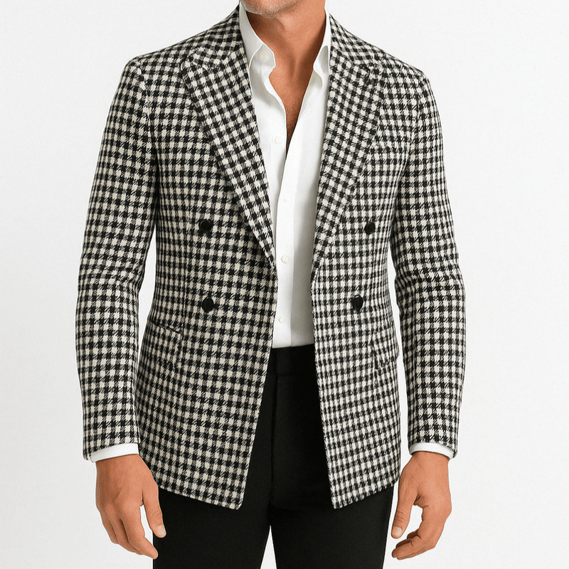 Men&#39;s Slim Fit Plaid Double-Breasted Blazer