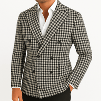 Men&#39;s Slim Fit Plaid Double-Breasted Blazer