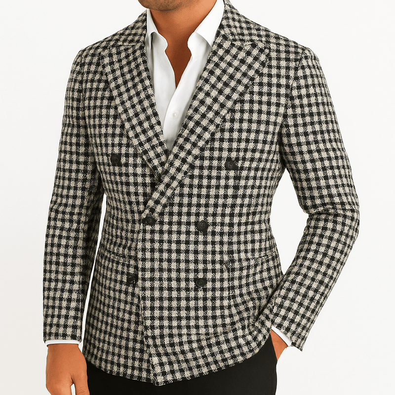 Men&#39;s Slim Fit Plaid Double-Breasted Blazer