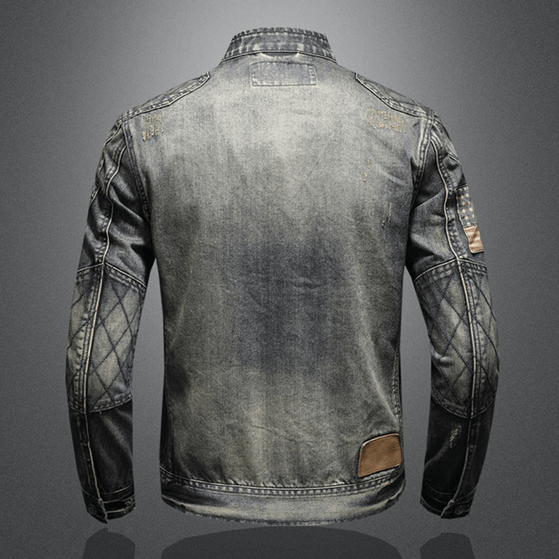 Men&#39;s Slim Fit Quilted Shoulder Denim Jacket