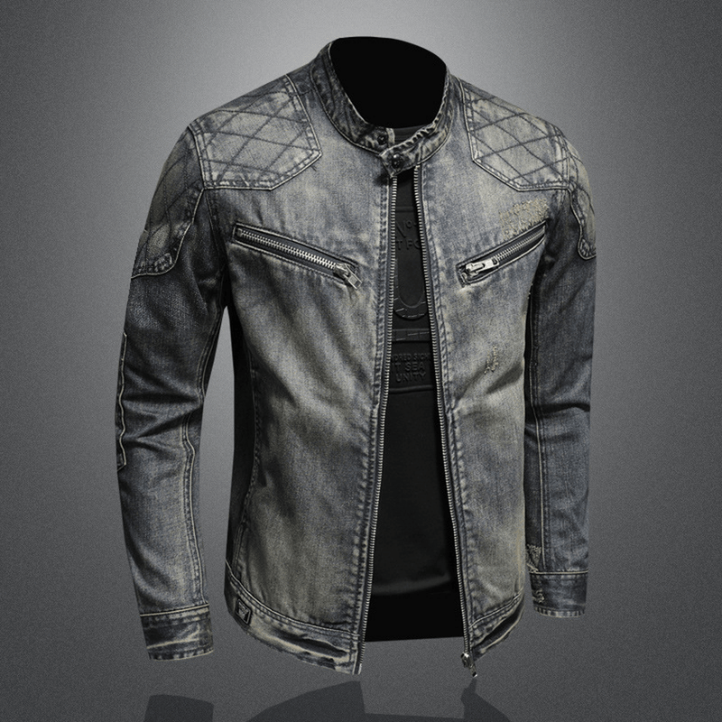 Men&#39;s Slim Fit Quilted Shoulder Denim Jacket