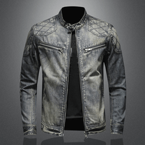 Men&#39;s Slim Fit Quilted Shoulder Denim Jacket