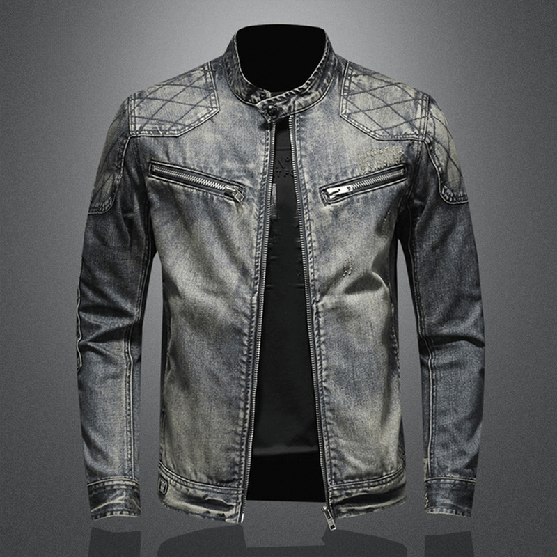 Men&#39;s Slim Fit Quilted Shoulder Denim Jacket