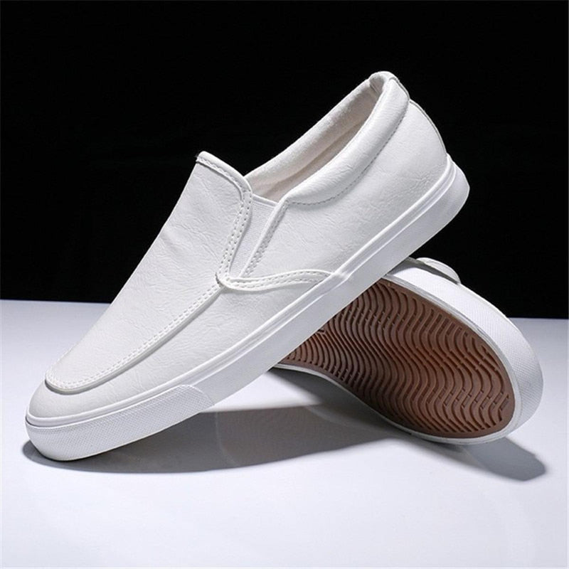 Men&#39;s Slip-On PU Leather Sneakers with Non-Slip Sole