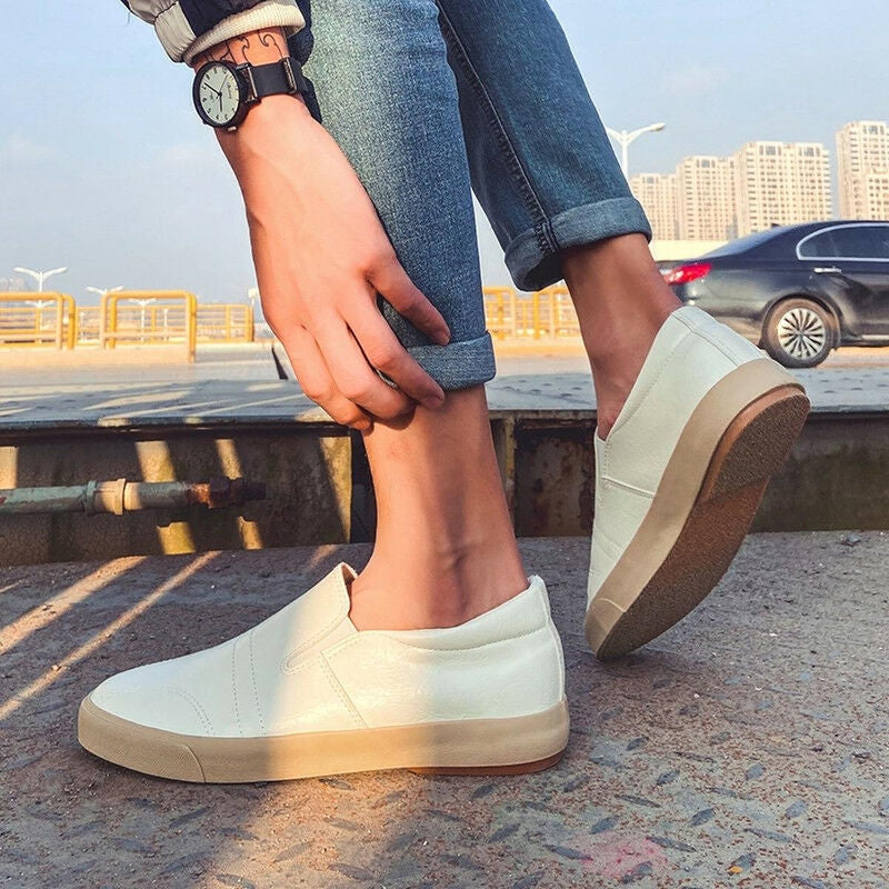 Men&#39;s Slip-On PU Leather Sneakers with Non-Slip Sole