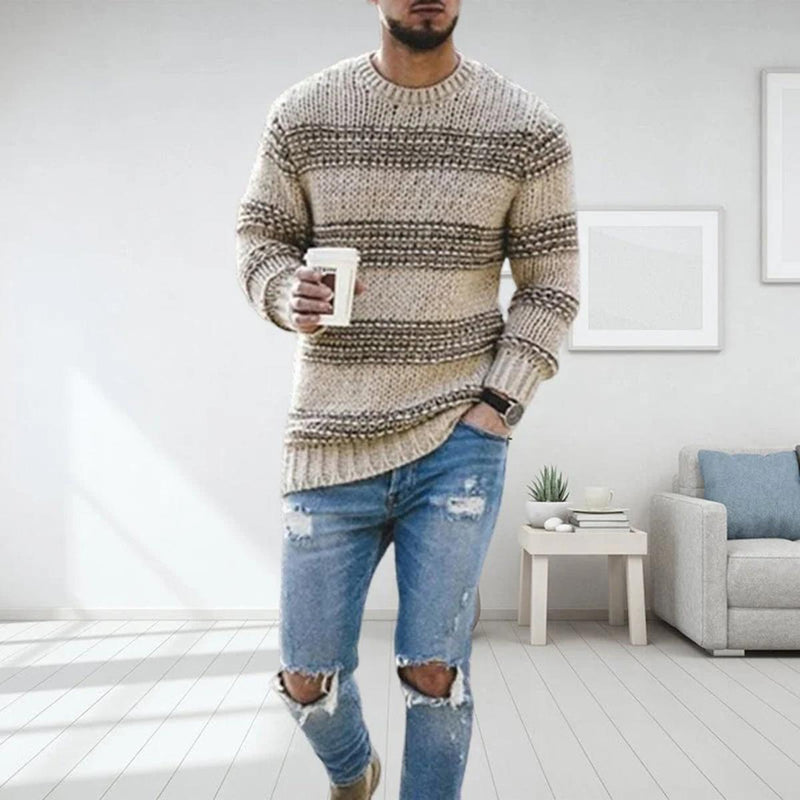 Men&#39;s Soft Knit Striped Sweater For Everyday Wear