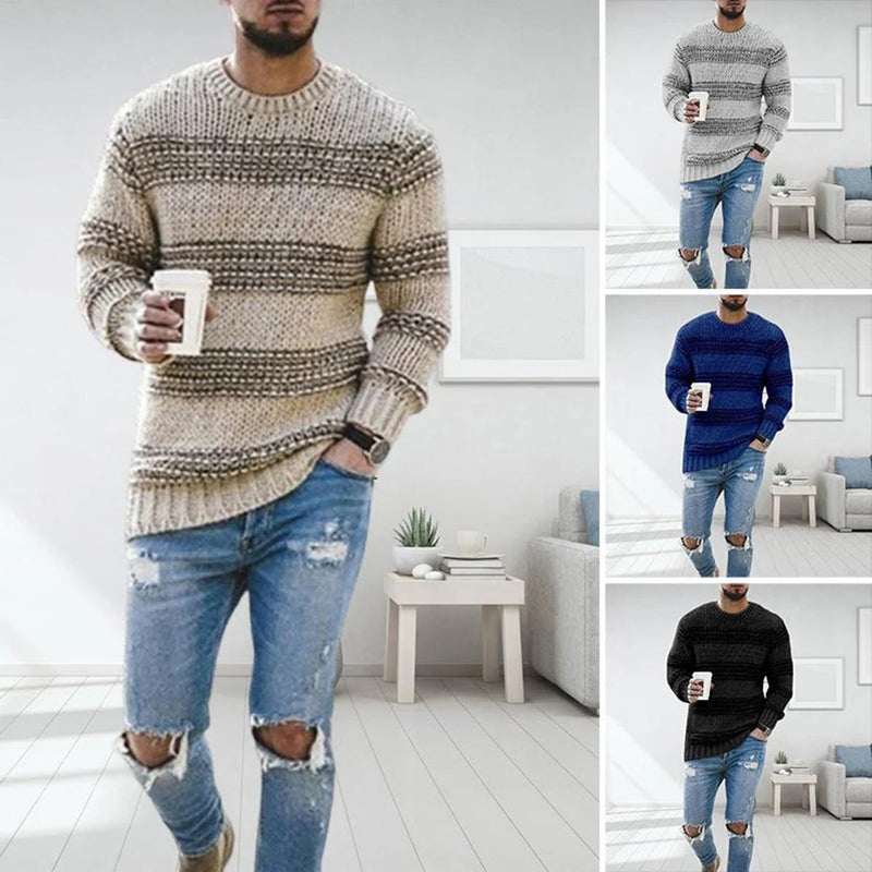 Men&#39;s Soft Knit Striped Sweater For Everyday Wear